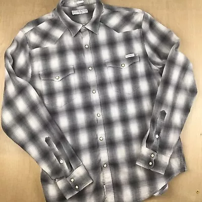 Lucky Brand Mens Medium Pearl Snap Plaid Flannel Western Cowboy Shirt • $21