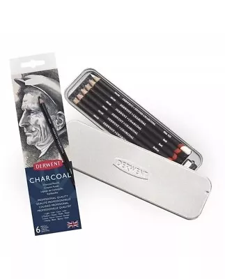 Derwent Professional Charcoal Pencils 6pc Set Metal Tin Sharpener Drawing • £10.29