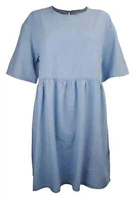 Womens H&M Denim Tunic Dress Short Sleeve Light Blue Plus Size 6 To 28 • £12.97