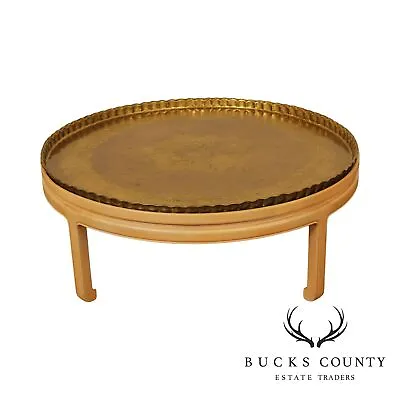 Mid Century Asian Inspired Round Brass Tray Top Coffee Table • $1195