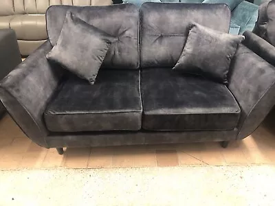 DFS ZINC BLACK Velvet 3 & 2 Seater Sofa Set • £1370