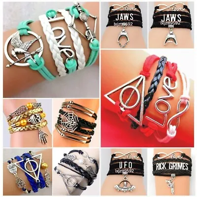 Alien UFO Jaws Dead Hallows Owl Silver Charms Multi Layer Bracelet Free Gift Bag • $15.99