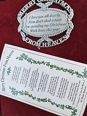 Merry Christmas From Heaven Pewter Ornament Loved One Memorial Tree Decoration. • $17