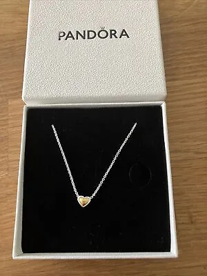 $41.77 • Buy Pandora Domed Golden Heart Collier Necklace Sterling Silver And Gold New In Box