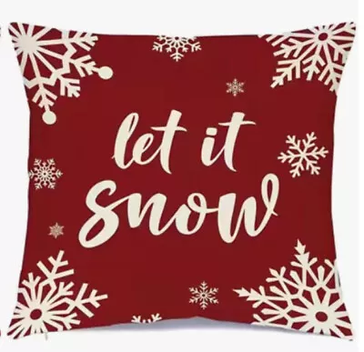 LET IT SNOW RED Snowflake Christmas Throw Pillow Cover Winter Holiday Home Decor • $13.08