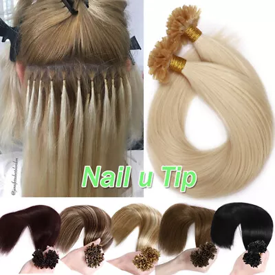 U Tip Keratin Pre Bonded Remy Human Hair Extensions Nail Tip Thick Full Head 50G • £19.90