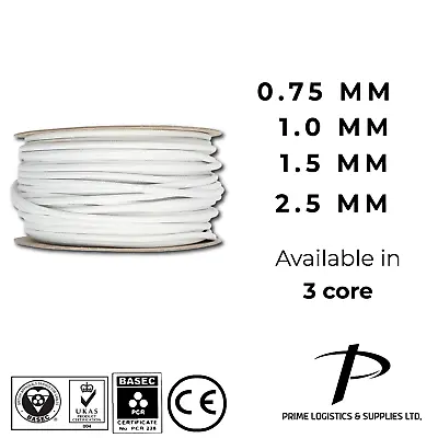 White 3 Core Flex 0.75mm 1.0mm 1.5mm 2.5mm Mains Wire Cable Electric 3183Y • £3.99