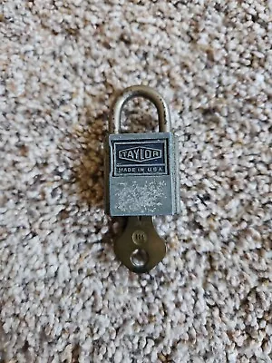   TAYLOR  STEEL PADLOCK W/ KEY OLD VINTAGE LOCKS ANTIQUE LOCK • $9.99