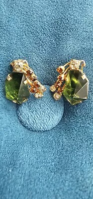 Vintage Earrings Austrian Crystal Clip On Multicolored Gorgeous • $18