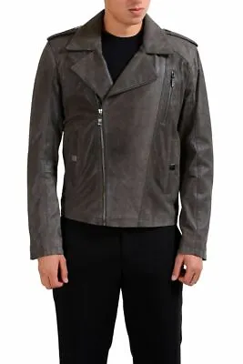 Versace Collection 100% Leather Gray Full Zip Men's Basic Jacket SZ M L XL • $699.99