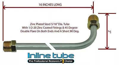 5/16 Fuel Line 16 Inch Oe Zinc Steel 90 Degree Bend Flared 1/2-20 Tube Nuts Sae • $11.75