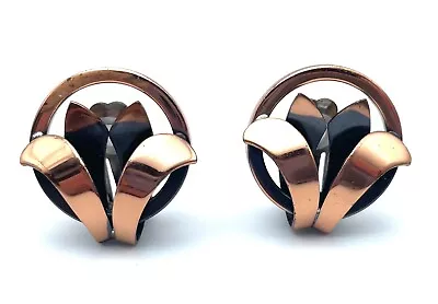 Vintage Retro Clip On Copper Earrings Tulip Round 1  Nice Style ** • $7.15