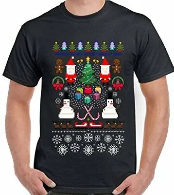 Pixelated Christmas T-Shirt Mens Funny Gaming PC PS4 Xbox 360 Atari ZX Spectrum • £10.99