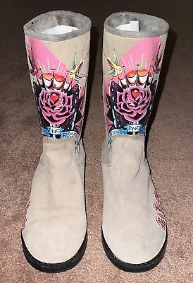 Vintage Suede Cozy Lined Don Ed Hardy Boots Womens Size 10 • $99.99