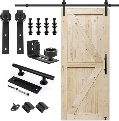 36 In. X 84 In. Unfinished British Brace Knotty Barn Door With 6.6FT Sliding Doo • $221.99