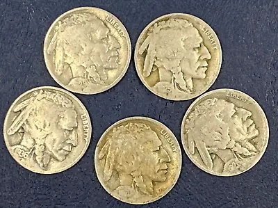 Lot Of (5) BUFFALO Indian Head Nickel Coins Partial Dates - All Different Years! • $4.79