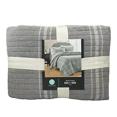 Martha Stewart Heather Plaid Reversible KING Quilt Gray • $84.64