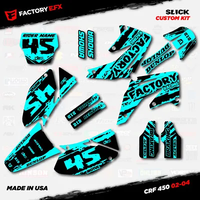 Black & Cyan Slick Racing Graphics Kit Fits Honda CRF450R 02-04 Crf 450 Crf450 • $99.99
