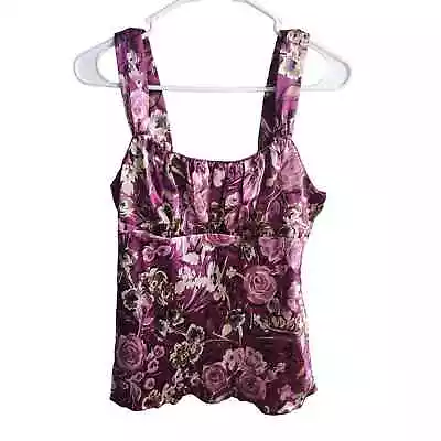 Vintage Y2K IZ Byer Womens Sz L Satin Floral Blouse Purple Sleeveless • $13.50