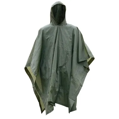 OD Green Vinyl Wet Weather Rain Poncho Military Style Tarp Shelter Bivy Tent NEW • $9.99