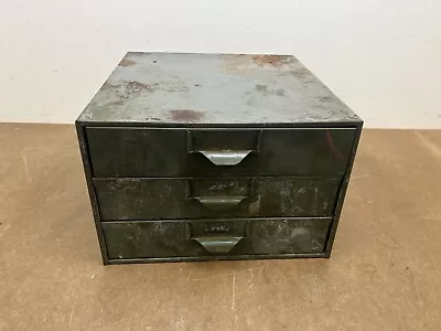 Vintage Metal 3 Drawer Parts Bin File Industrial Organizer Cabinet Gray Box LYON • $39.99