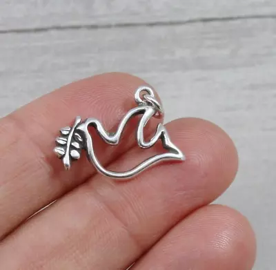 925 Sterling Silver Peace Dove Charm - Olive Branch Charm - Peace Dove Jewelry • $14.95