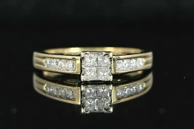 14K Yellow White Gold Invisible Princess Round Diamond Channel Engagement Ring 7 • $350