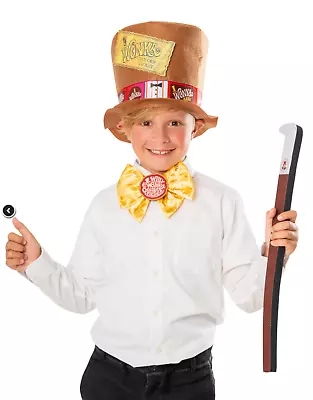 Willy Wonka Costume Accessory Set Boys Charlie Chocolate Factory Hat Tie Cane • $33.99