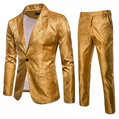 Mens 2 Piece Shiny Blazer+Pants Suits Coats Lapel Nightclub Party Casual Suits • $59.20