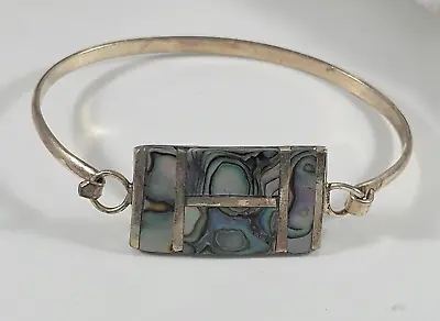 Vintage Bracelet Alpaca  Mexico Abalone Cloissone Bangle Clip Silver Tone • $14.99