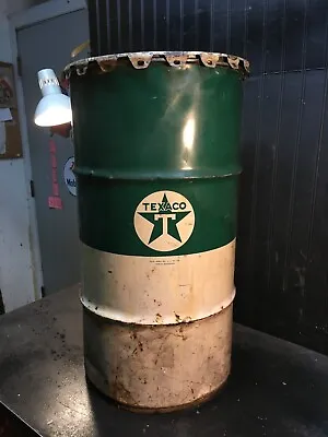 Vintage 60s Texaco Oil 16 Gallon Drum Barrel W/Lid Gas Oil Grease Trash Can • $191.25