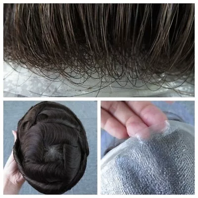 Mens Toupee Human Hair Replacement System 0.05mm Thin Skin BIO Hairpieces #2 • $83.66