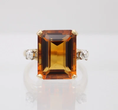 $599.95 • Buy Art Deco 14kt Yellow Gold Madeira Citrine & Diamond Ring