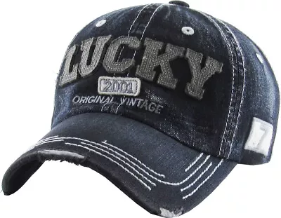 Vintage Distressed Hat Baseball Cap - Lucky Denim - KBETHOS • $14.99
