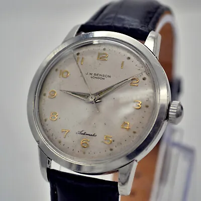 Vintage Gents JW Benson London Automatic Swiss Watch Stainless Steel Mens J. W. • £225