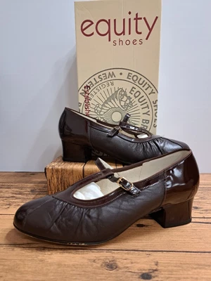 £9.99 • Buy VINTAGE BNIB Ladies EQUITY Brown Patent Mary Jane Block Heel Shoes UK5 - CG CB1