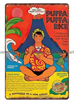 1967 PUFFA PUFFA RICE CEREAL Metal Tin Sign Wall Hangings Drawing Room • £18.29