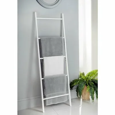 £19.99 • Buy Tall Wooden Blanket Towel Ladder 5 Rungs Hooks Bathroom Rack Decor Shelf