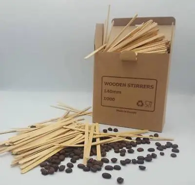 1000 Wooden Stirrers Coffee Stirrers Lolly Sticks For Hot Drinks 5.5 140mm Long • £7.99