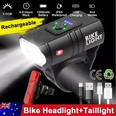 LED Rechargeable Bike Light Set Waterproof Headlight Front Rear Bicycle Lights • $15.45