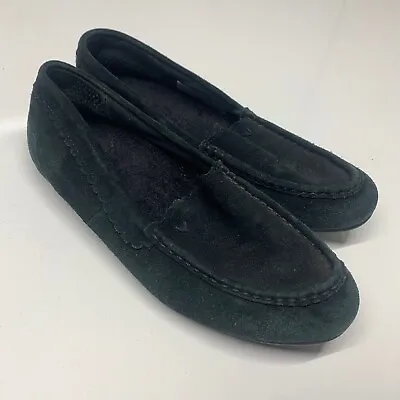 Vionic Women Mckenzie Moccasin Black Suede Flat Heel Orthotic Shoe Size 9.5 • £21.68