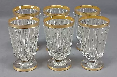 Set Of 6 Signed Moser Zipper Cut & Gilt Small Footed Tumblers Circa 1898-1918 • $395