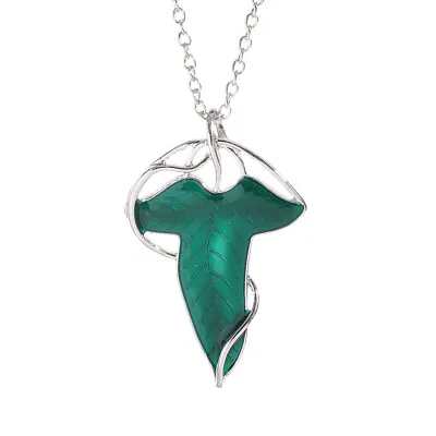 Vintage Green Leaf Pendant Necklace The Hobbit Lord Of The Rings Pendant Gifts • £4.43