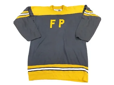 Vintage 1970s Tru-Play Hockey Jersey FP Black Yellow Large Mens • $17.99