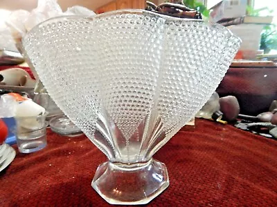 MCM Midcentury Thousand Eyes Clear Glass Hobnail Fan Vase/9  W X8 H/heavy • $65