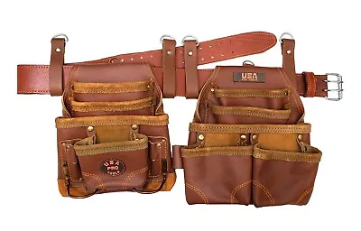 USA Pro Tools Tool Belt Top Grain Leather Rig For Carpenter Framers Electrician • $67.86