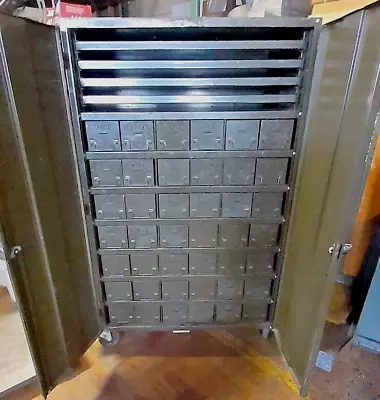 Vintage 46 Drawer Excellent Metal Parts Cabinet Locking Doors 2 Drawer Size USA • $411