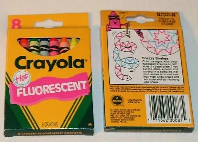 New Vintage Hot Fluorescent Crayola Crayons Unused 8 Count Box Binney Smith 1990 • $8.99