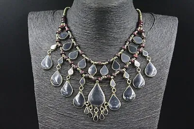 Vintage Afghan Alpaka Necklace Black Enamel Beads Tassels Costuming  Necklace • $19.20