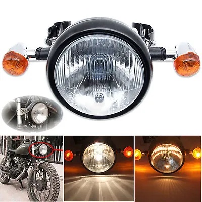 Motorcycle Retro Front Headlight Turn Signal Light+Mount For Cafe Racer Bobber • $35.68